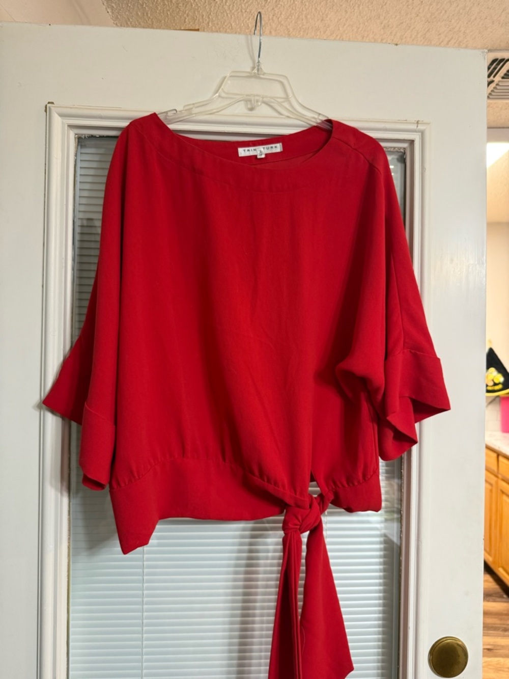 Trina Turk Red Tie-Front Dolman Blouse